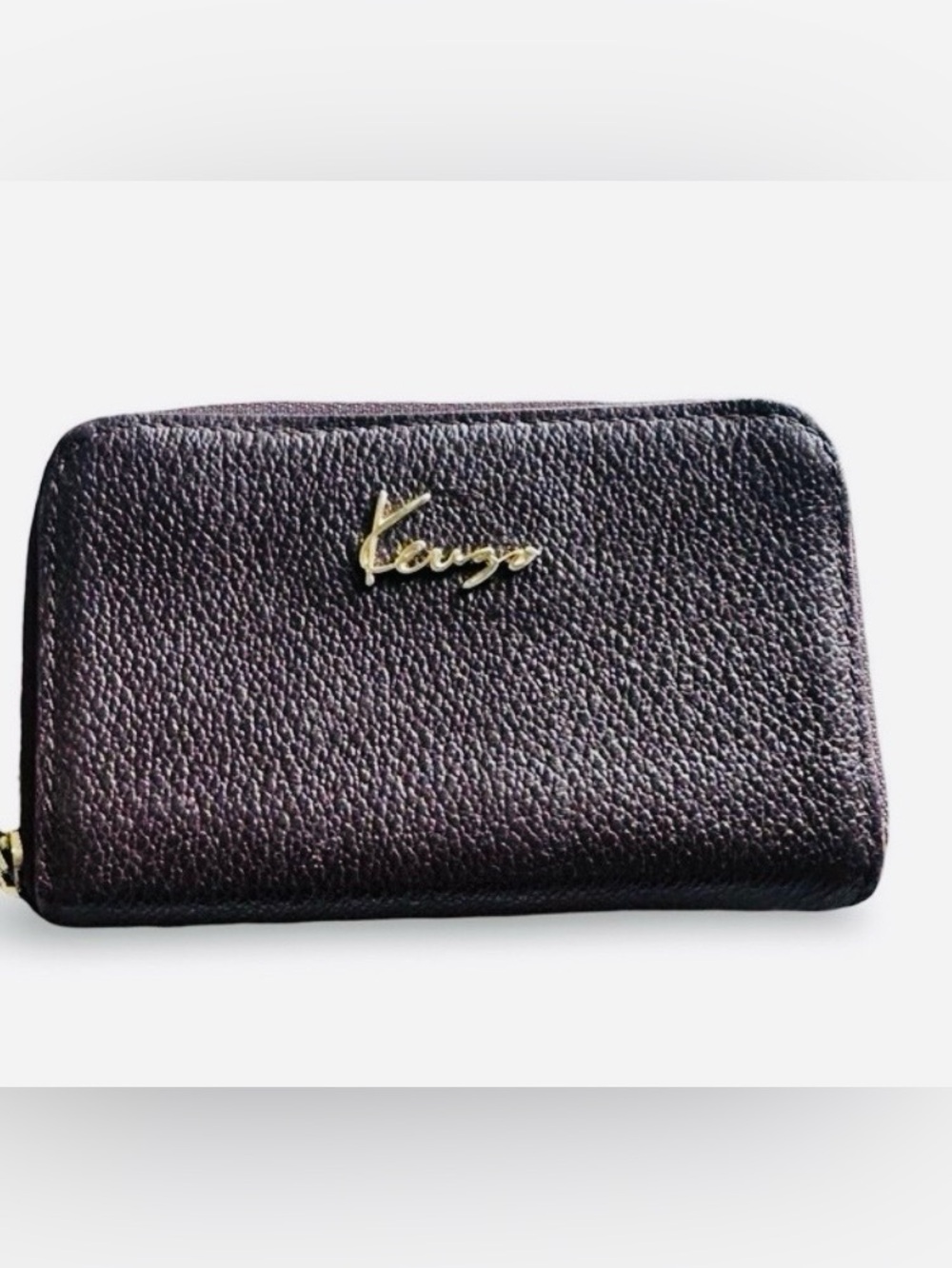 kenzo 🧡designer lux brown leather compact zipper waller
